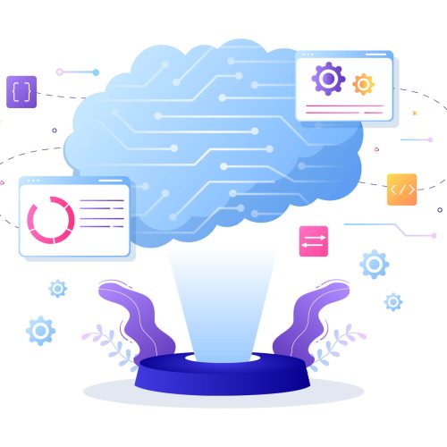 Artificial Intelligence Digital Brain Technology and engineering Concept With Programmer Data or Systems that can be set up in a Scientific Context. Vector Illustration