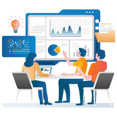 The work team is discussing investment business analysis